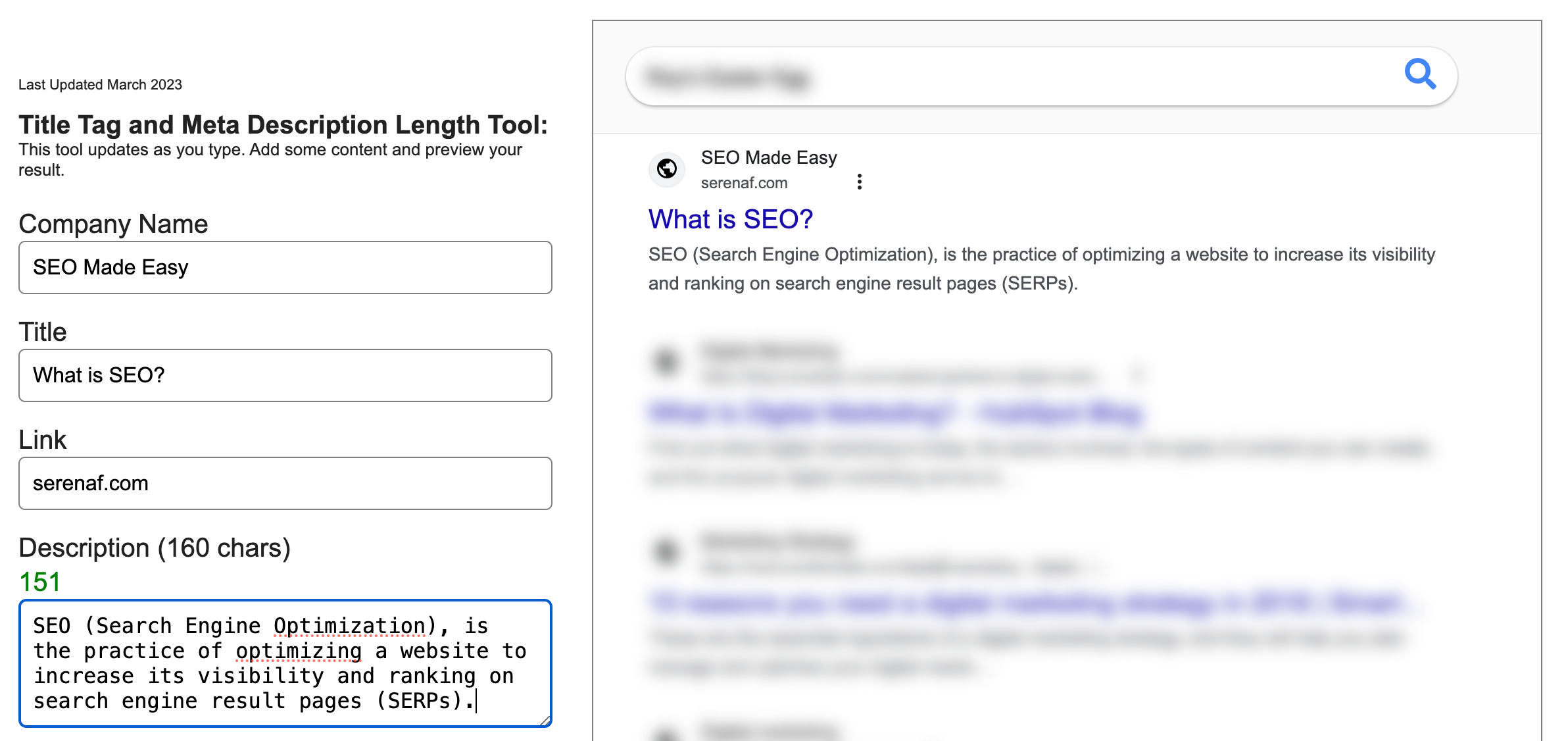 form to insert title and metadescription