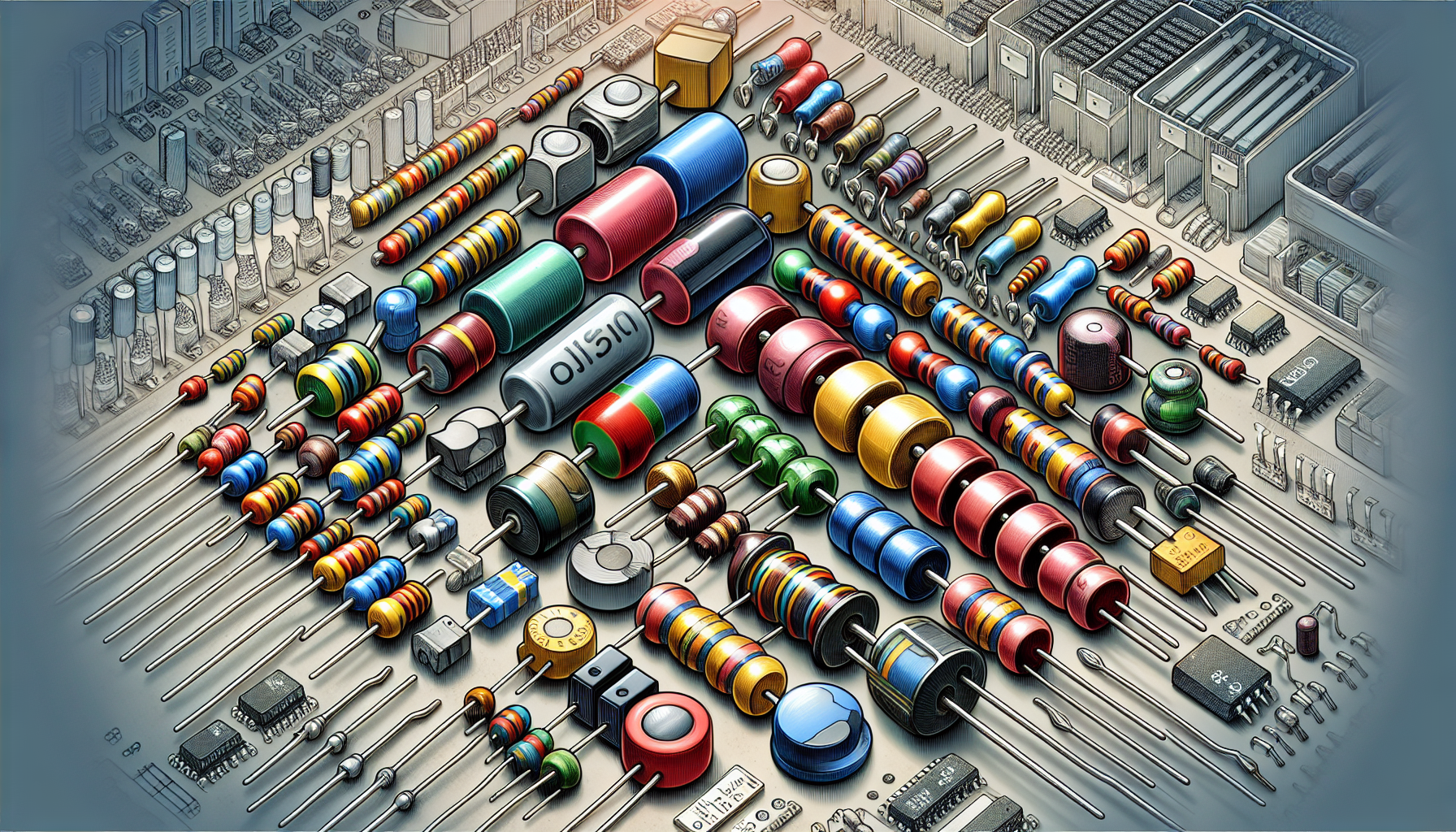 Illustration of a diverse range of electronic components