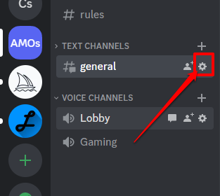 Image showing the edit channel button on the Discord app