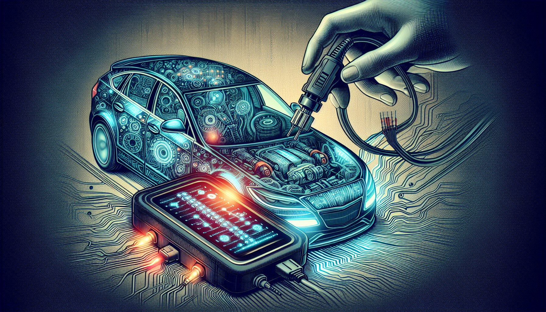 Illustration of an OBD tool for vehicle diagnostics