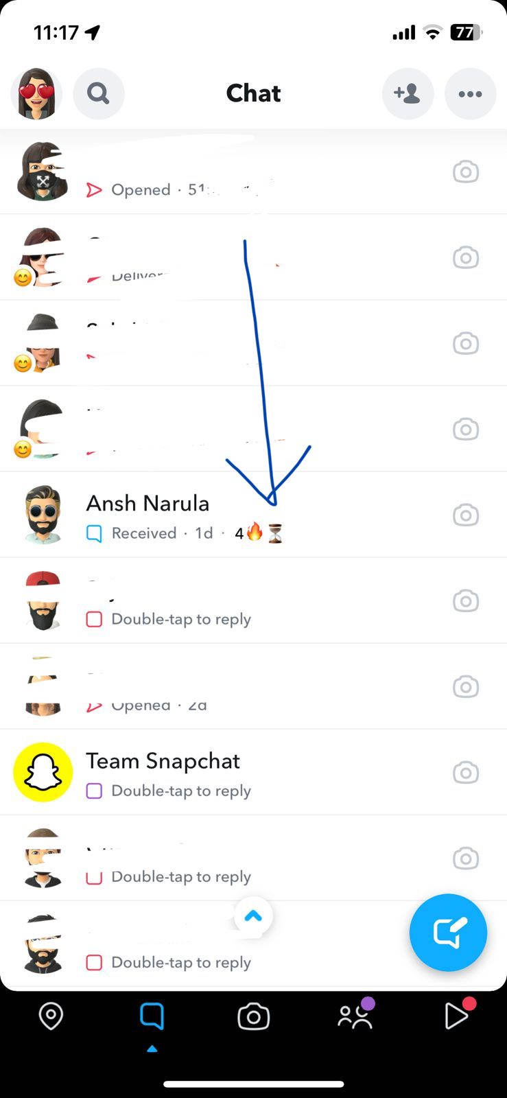 Screenshot of hourglass emoji on Snapchat streak