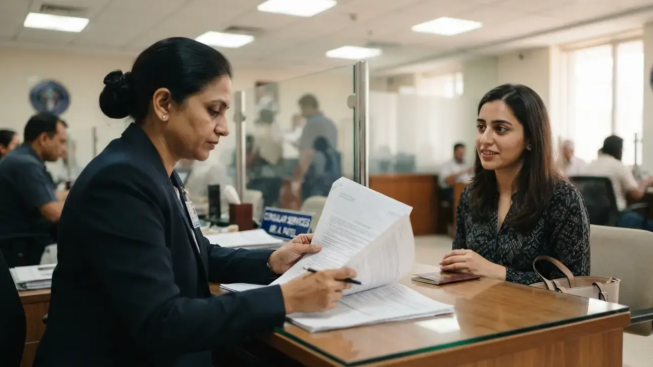 Visa officer reviewing pay-at-property accommodation proof