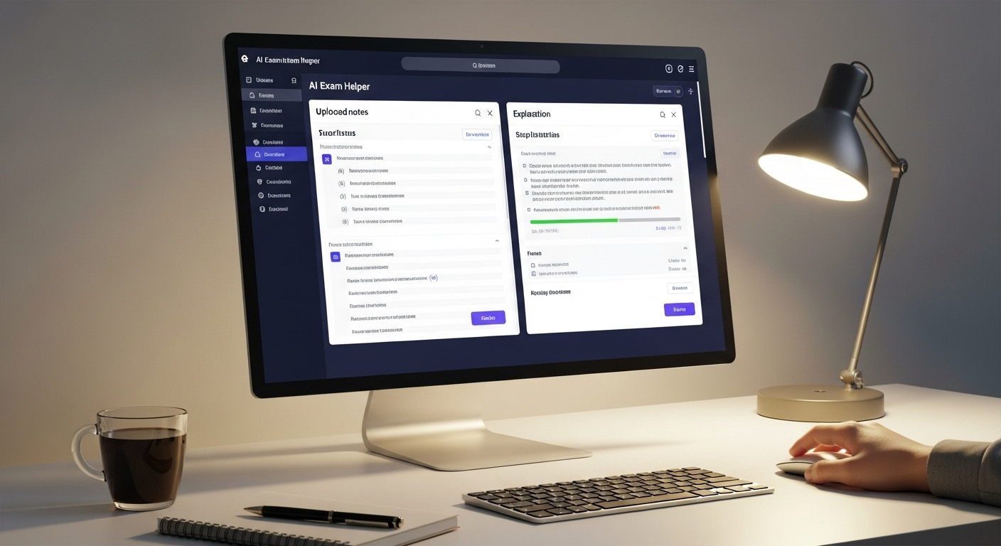 AI-powered exam helper analyzing uploaded notes and questions to generate step-by-step explanations
