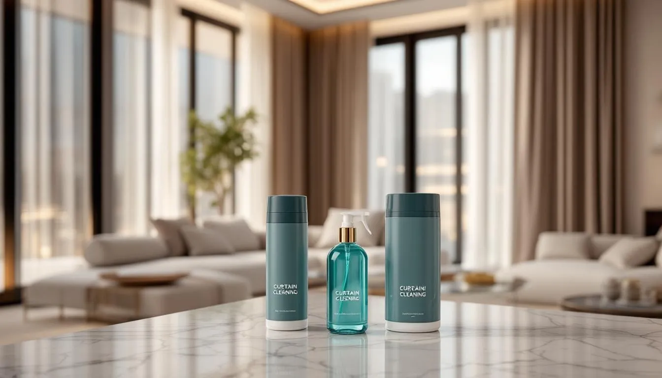 Eco-friendly curtain cleaning products being used for cleaning.