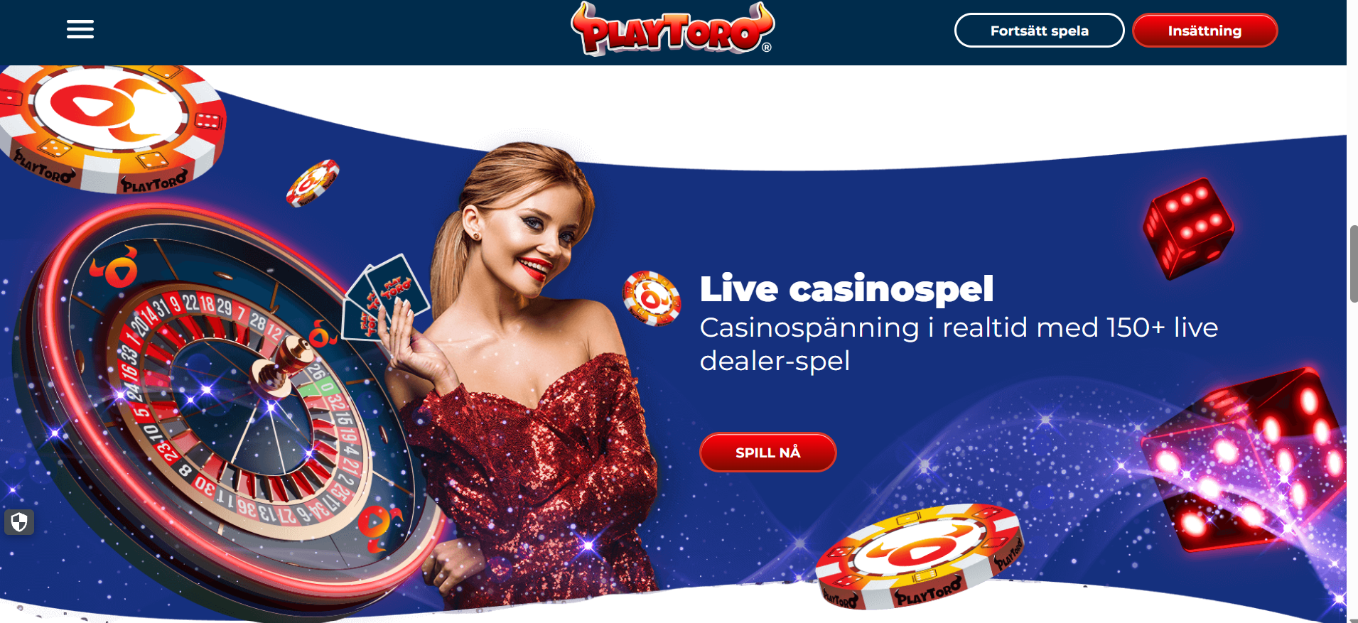 PlayToro Live Casino med över 150 live dealer-spel.