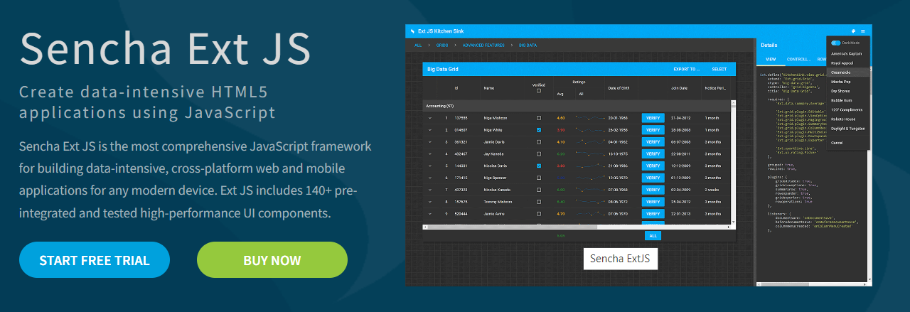 Ext JS JavaScript framework for creating cross-platform apps