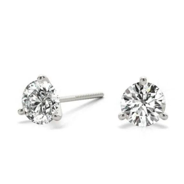 3 prong round diamond stud earrings.