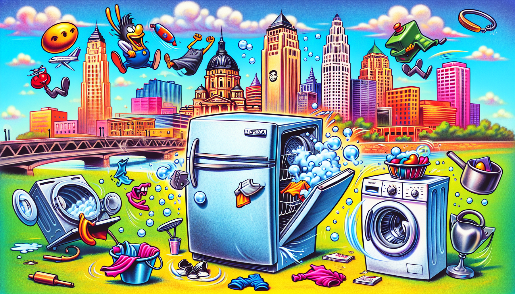 An illustration depicting various appliances in need of repair services in Topeka KS.