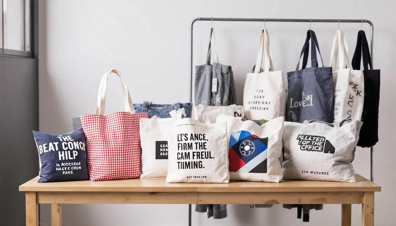 A collection of stylish tote bags is displayed, showcasing various colors and designs, perfect for practical gifts or personalized gifts for the boss. These thoughtful gifts can be used for shopping, office organization, or as a stylish accessory for any occasion.