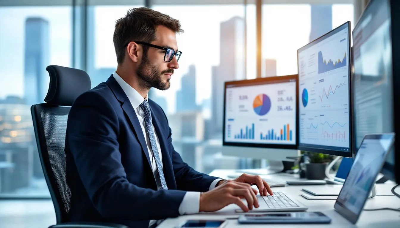 A business professional in Australia is intently analyzing SEO analytics on multiple screens, focusing on search engine optimisation strategies to enhance online visibility and improve search engine rankings. The setup includes graphs and data reflecting organic traffic and keyword research, showcasing the importance of expert SEO services in a competitive market. A business professional in Australia is intently analyzing SEO analytics on multiple screens, focusing on search engine optimisation strategies to enhance online visibility and improve search engine rankings. The setup includes graphs and data reflecting organic traffic and keyword research, showcasing the importance of expert SEO services in a competitive market.
