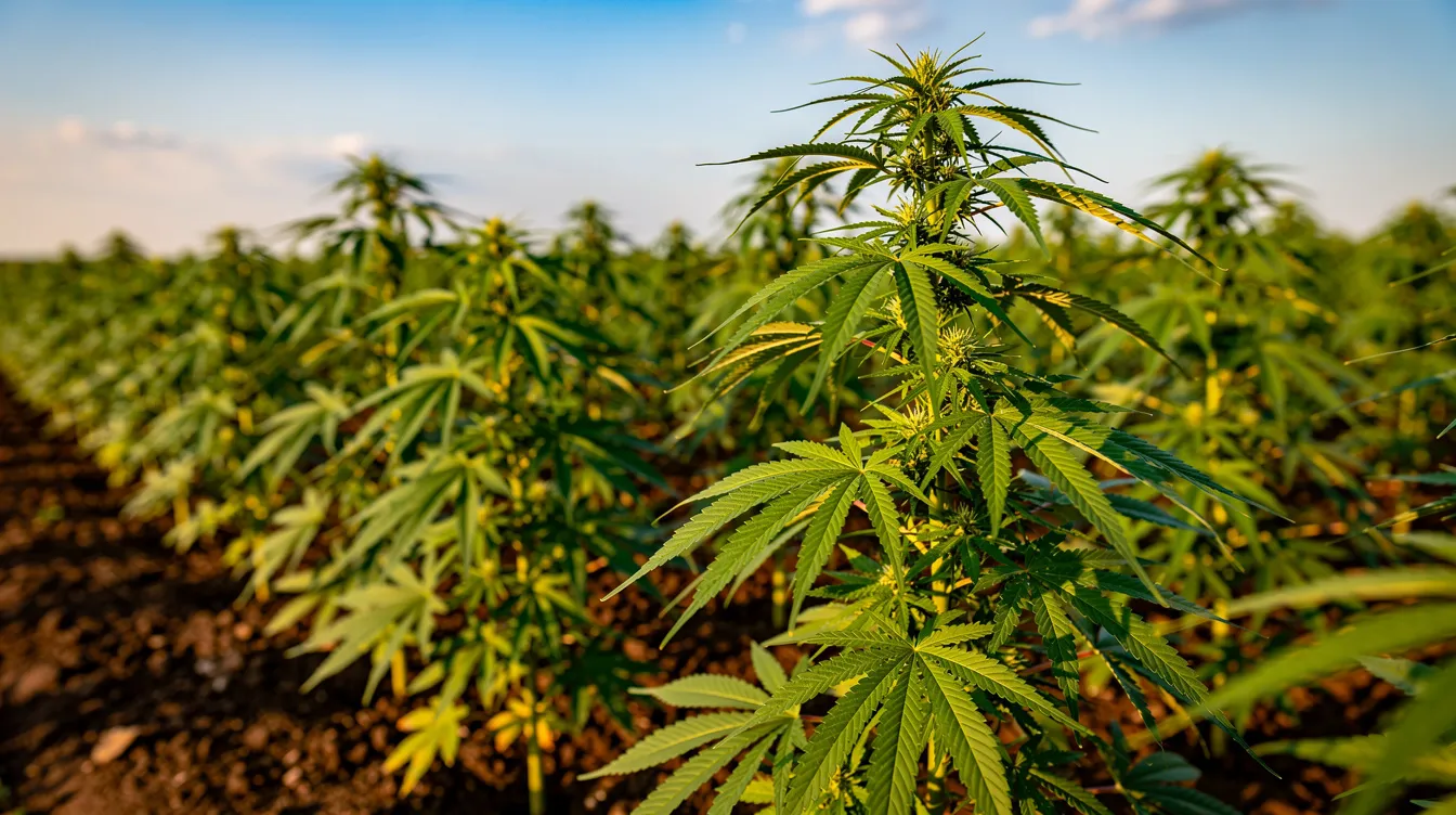 The image shows lush green hemp plants thriving in a sunlit agricultural field, representing the growth of industrial hemp, which is increasingly recognized for its unique properties and potential uses in hemp derived products. This scene highlights the legal status of hemp in Virginia, where it is permitted for cultivation and sale under federal law.