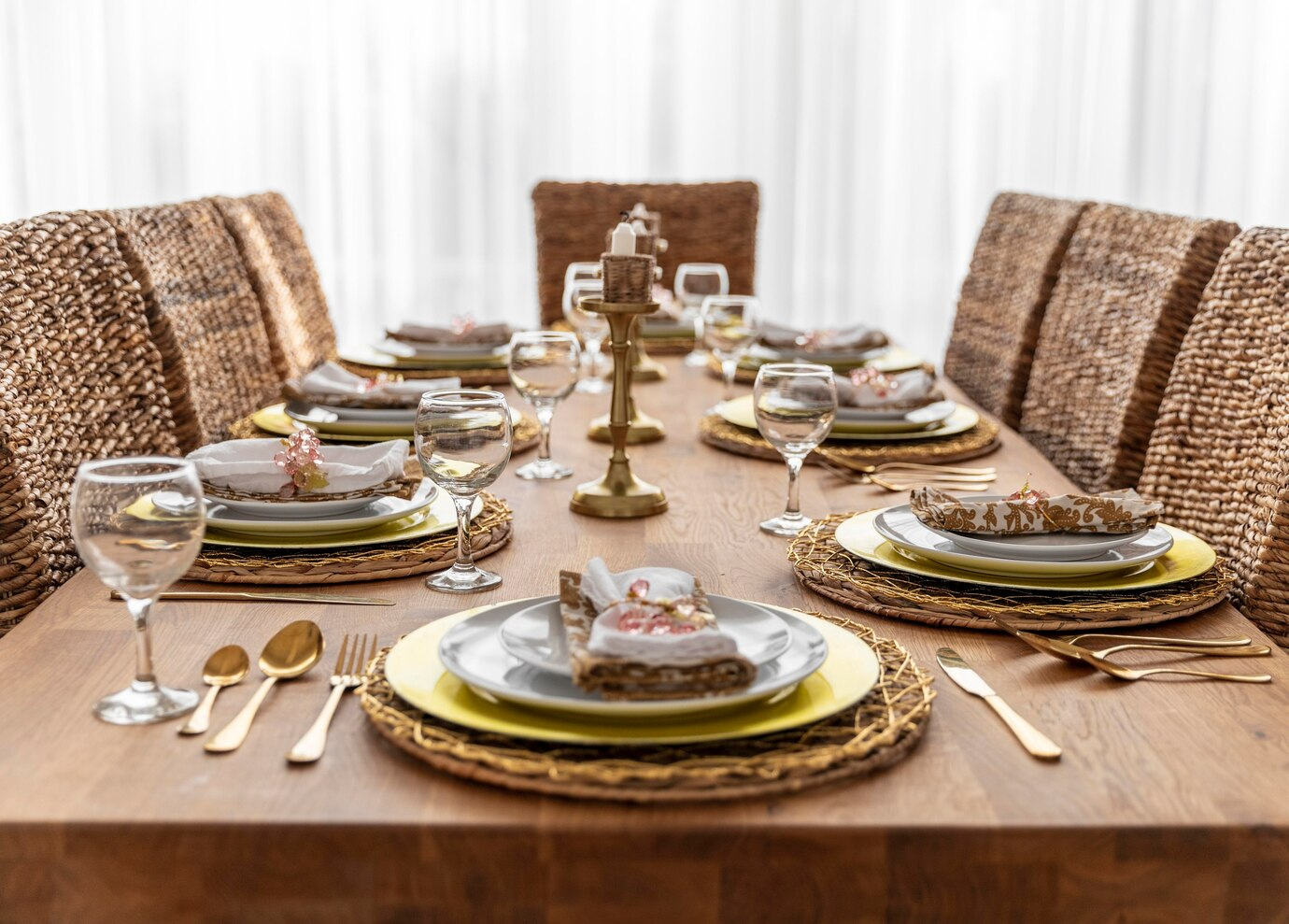 long table with vintage tableware