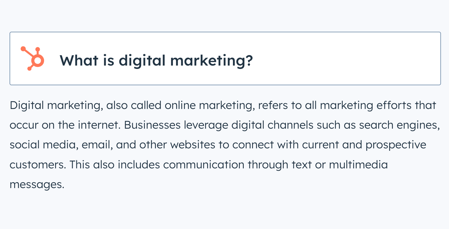 Definition box about digital marketing