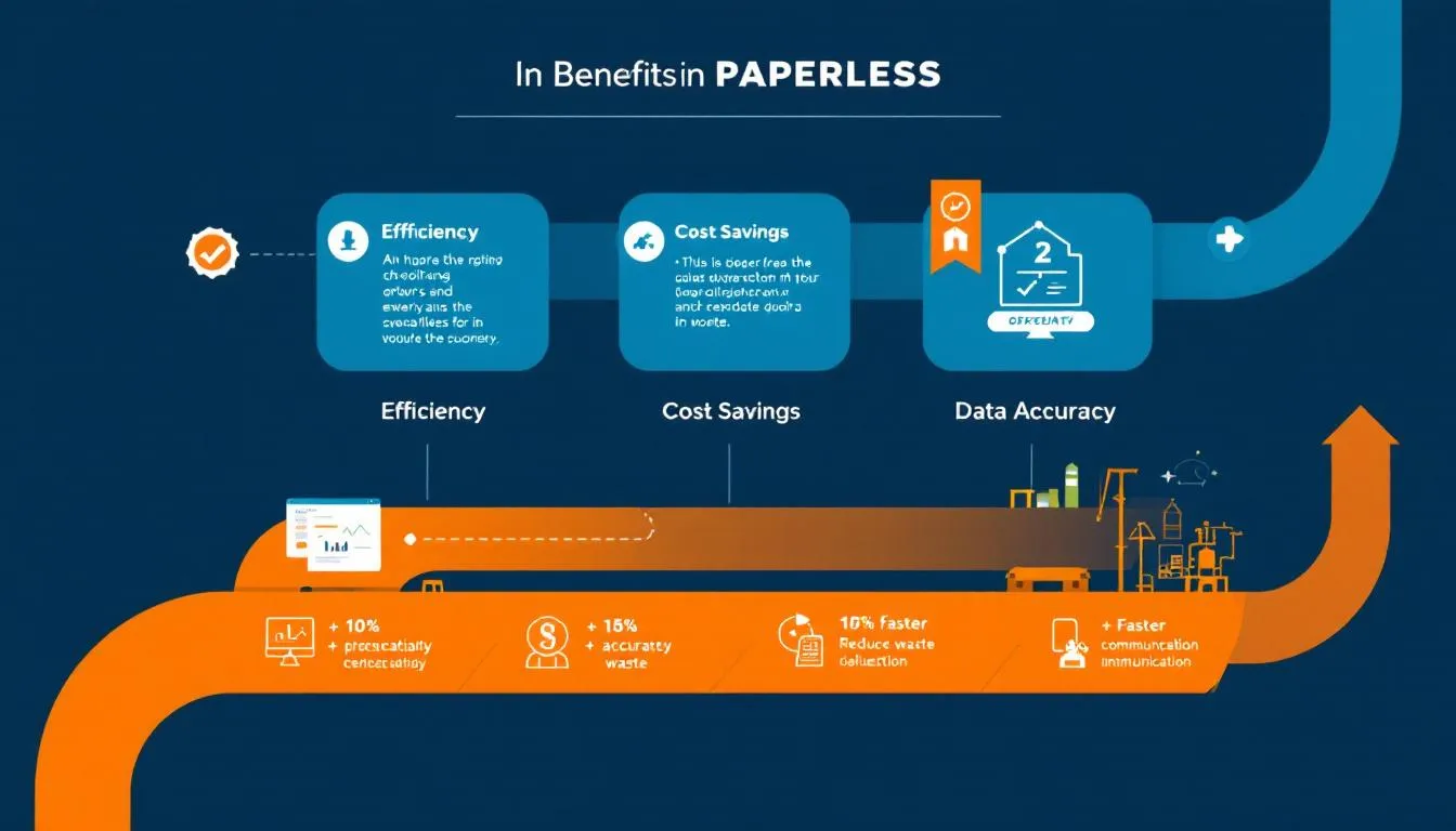 A visual representation of the key benefits of going paperless in manufacturing, highlighting efficiency and cost savings.