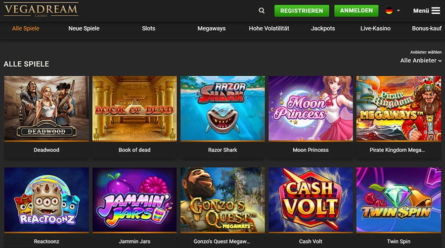 Spielauswahl im Vegadream Casino