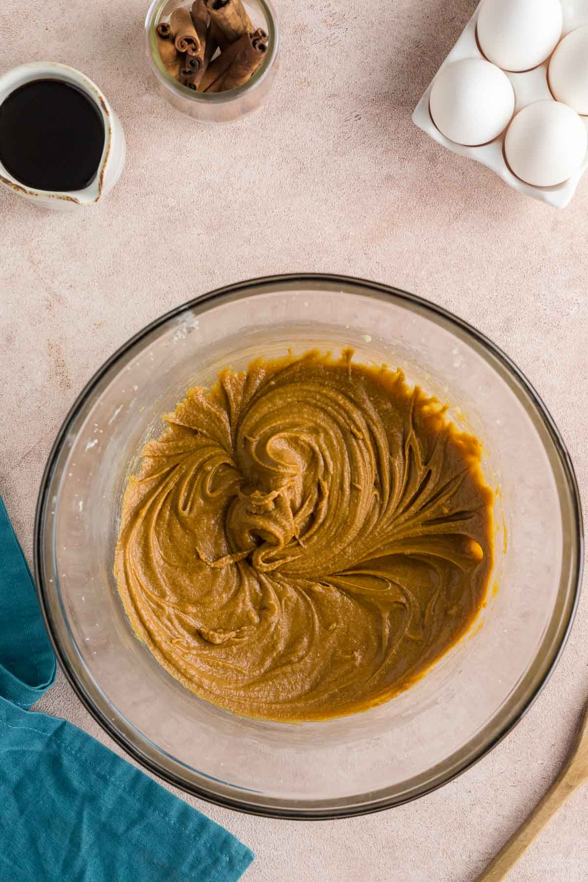 molasses cookie batter in bowl