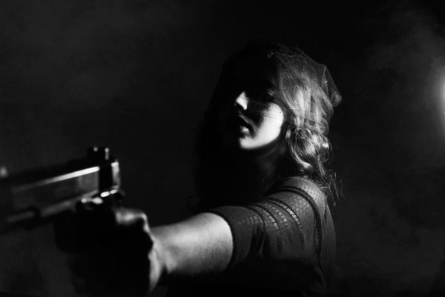 woman, gun, weapon, attack, blackmailing, crime, criminal, defence, defense, firearm, gangster, intimidate, lady, mobster, pistol, threat, threaten, black and white, monochrome, gun, gun, gun, gun, gun, crime, crime, crime, crime, criminal, gangster