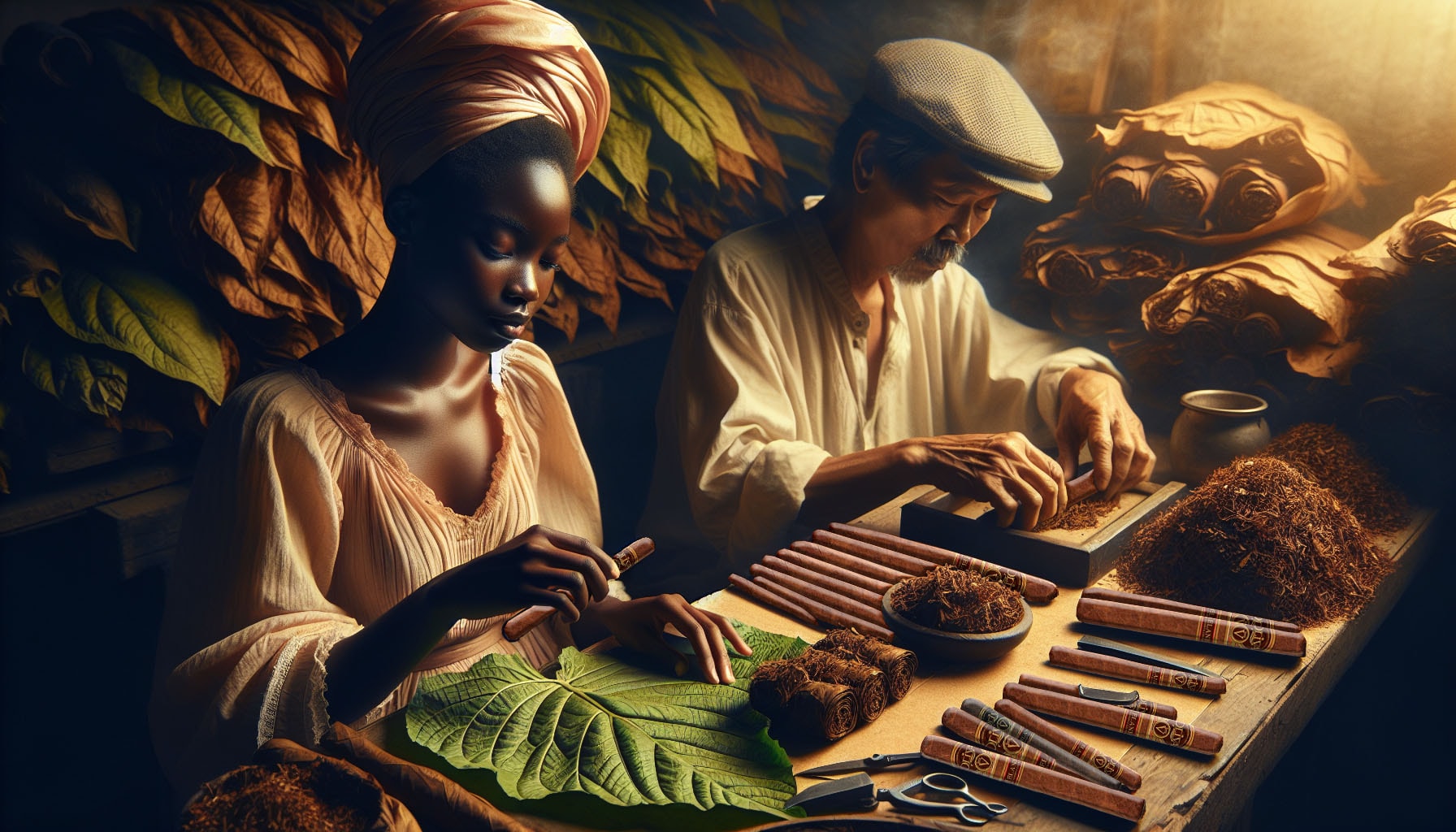 Artistic representation of the craftsmanship involved in making Oliva cigars.