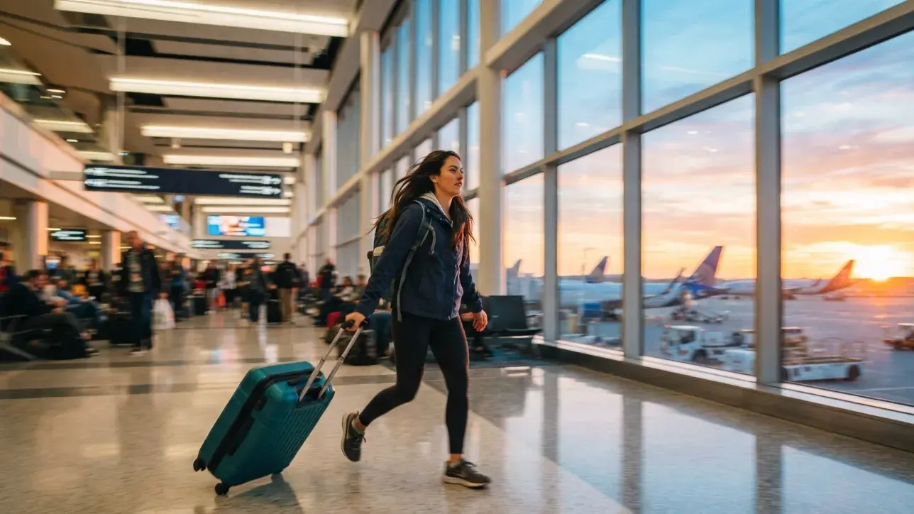 Traveler planning luggage collection and recheck during an international self-transfer