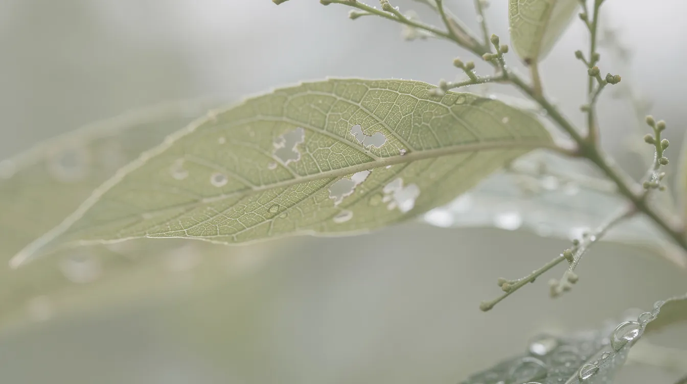 This image features a serene botanical detail showcasing soft green tones and natural textures, creating a calm and elegant atmosphere. The abstract art piece is designed to enhance any space, making it a versatile addition to home decor.