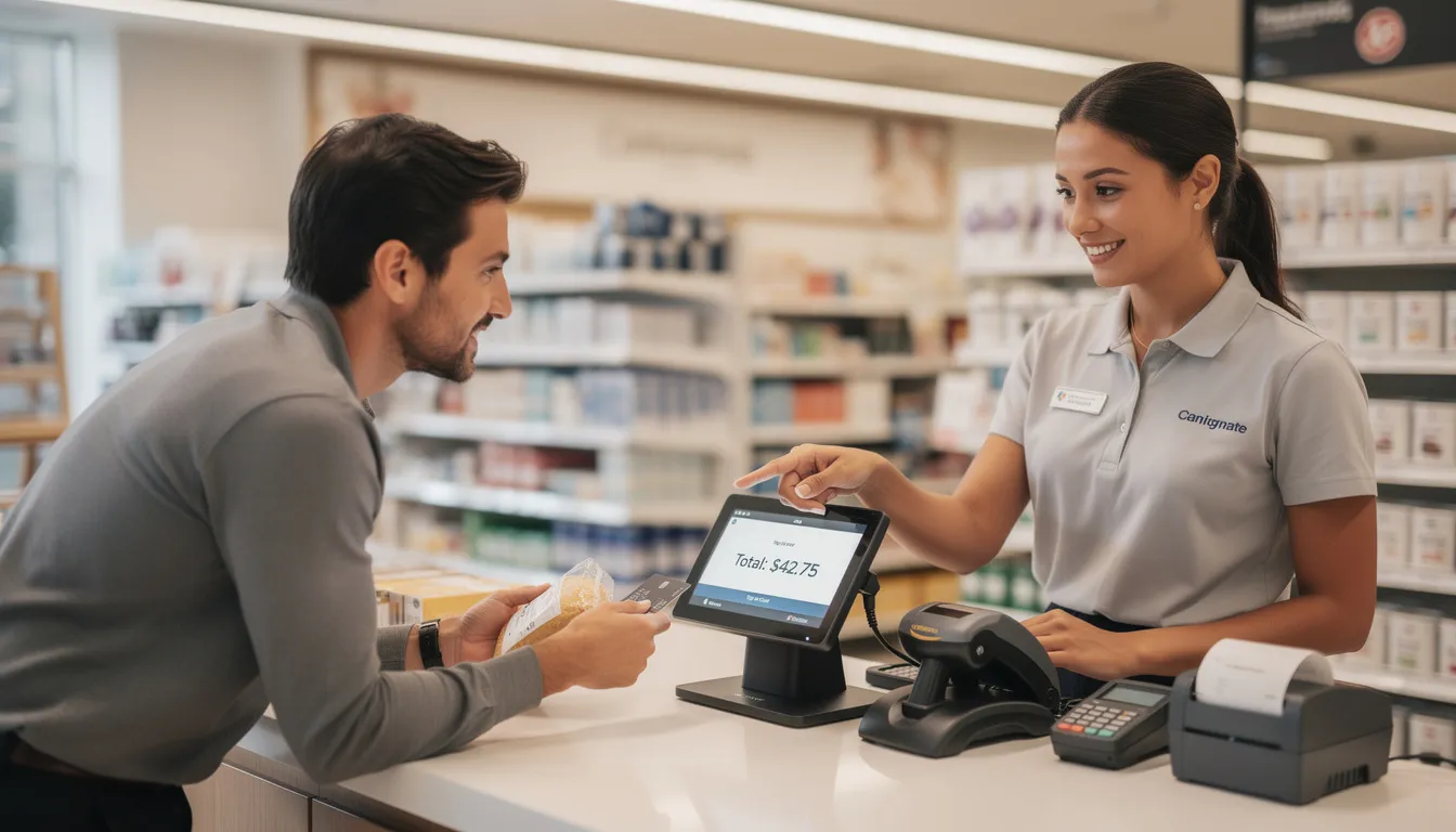 A staff member is assisting a customer at a point of sale terminal in a retail store, highlighting the importance of customer engagement through a loyalty program. The interaction showcases how businesses can boost repeat sales and enhance customer loyalty with effective rewards systems.