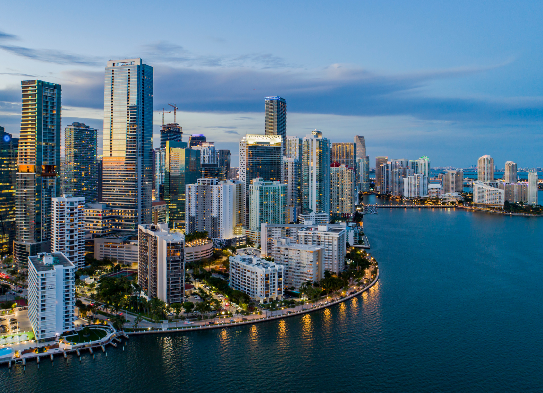 Miami seascape and skyline, including the contemporary art museum