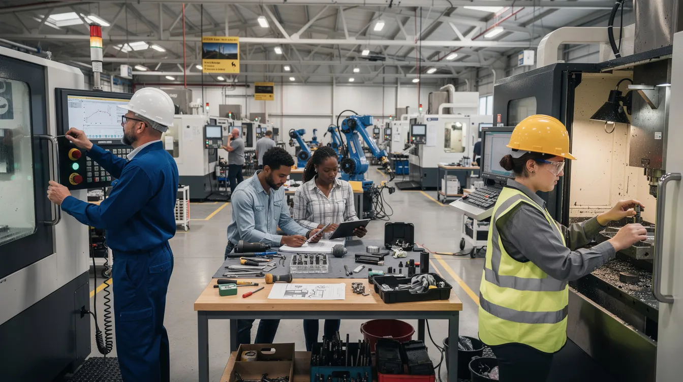 A group of workers engaged in hands-on training in an industrial facility