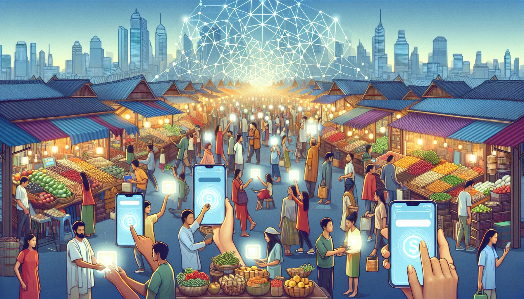 People in emerging markets using digital payment platforms, showcasing global financial inclusion through fintech