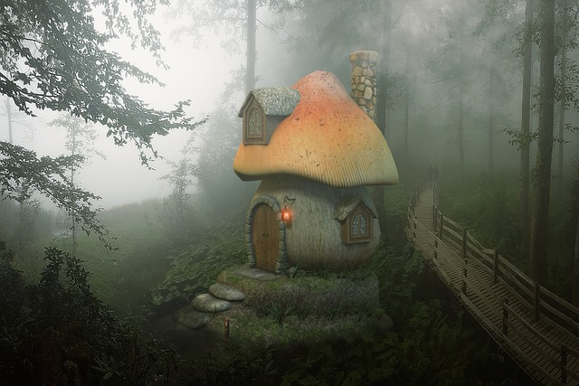mushroom, house, forest