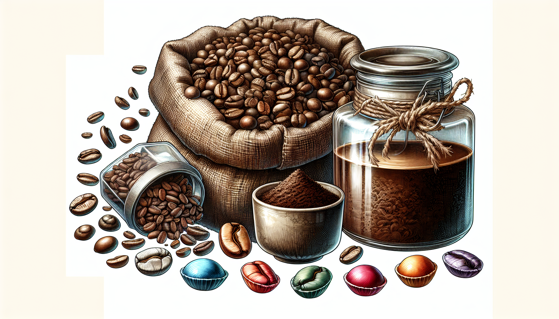 Illustration of a variety of coffee products to represent different types of coffee fundraisers.