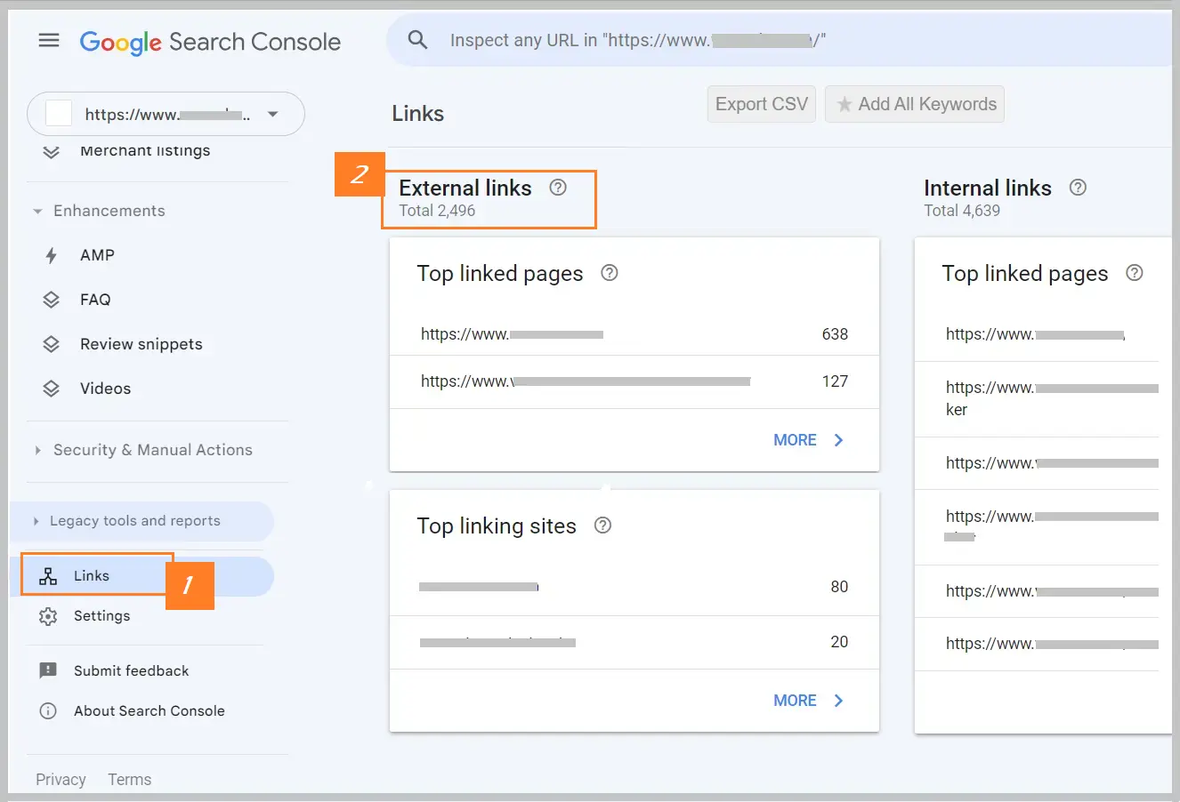 Search Console Links Report total External Links