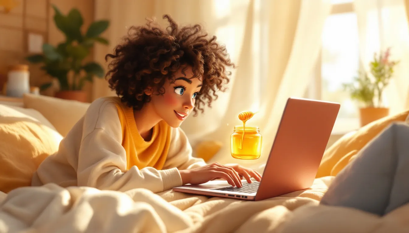 A person ordering runny honey online on a laptop.
