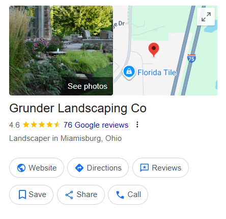 Screenshot of Grunder Landscaping Co. Google Business Profile