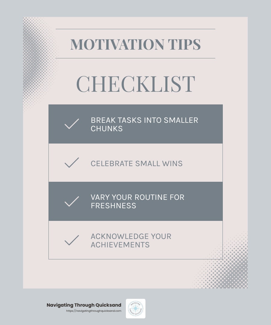 Progress leads to motivation - how do i motivate myself infographic checklist-light-blue-grey