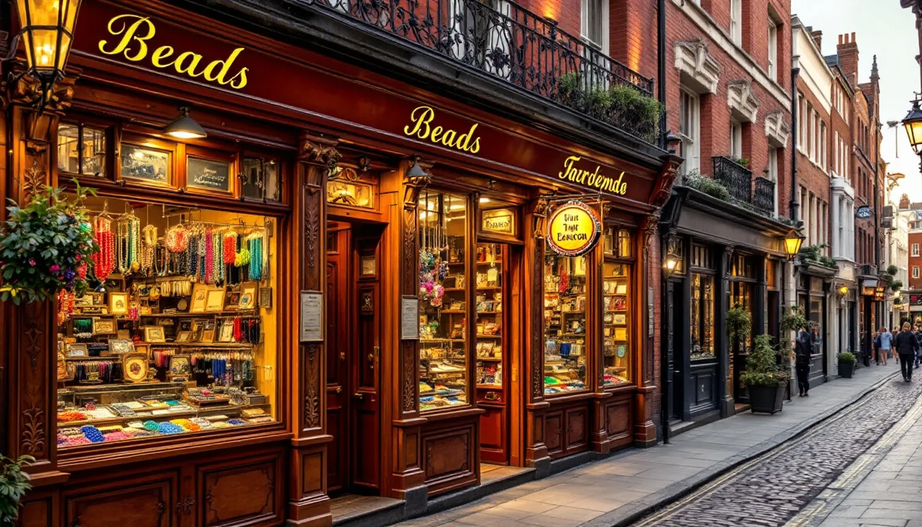 In the historic bead shopping districts of central London, a lively scene unfolds with customers exploring a variety of shops filled with colourful seed beads, jewellery making supplies, and unique accessories. The friendly atmosphere invites visitors to discover new arrivals and engage in workshops, making it a vibrant destination for bead enthusiasts and jewellery designers alike.