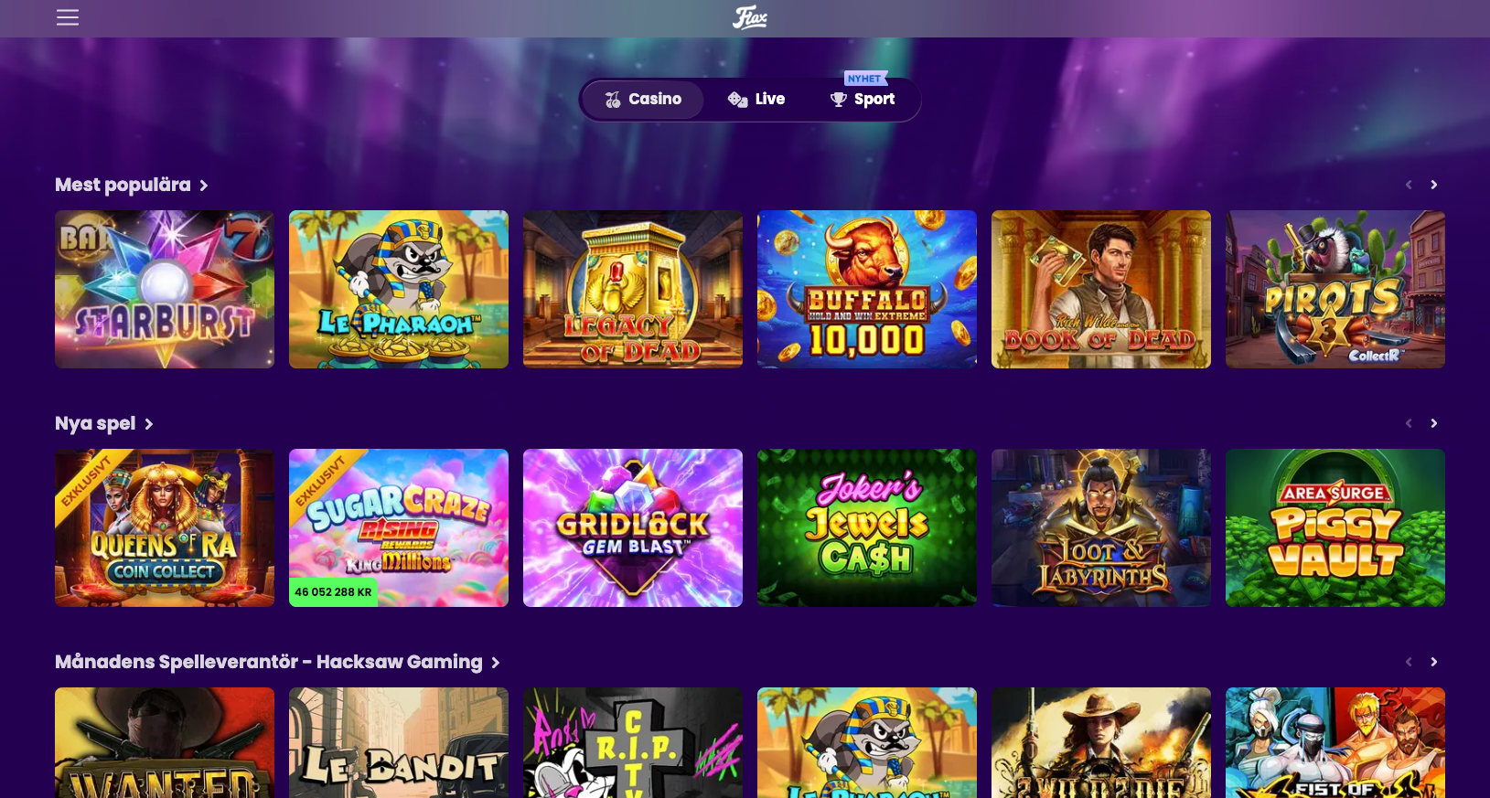 Flax casino erbjuder många slots