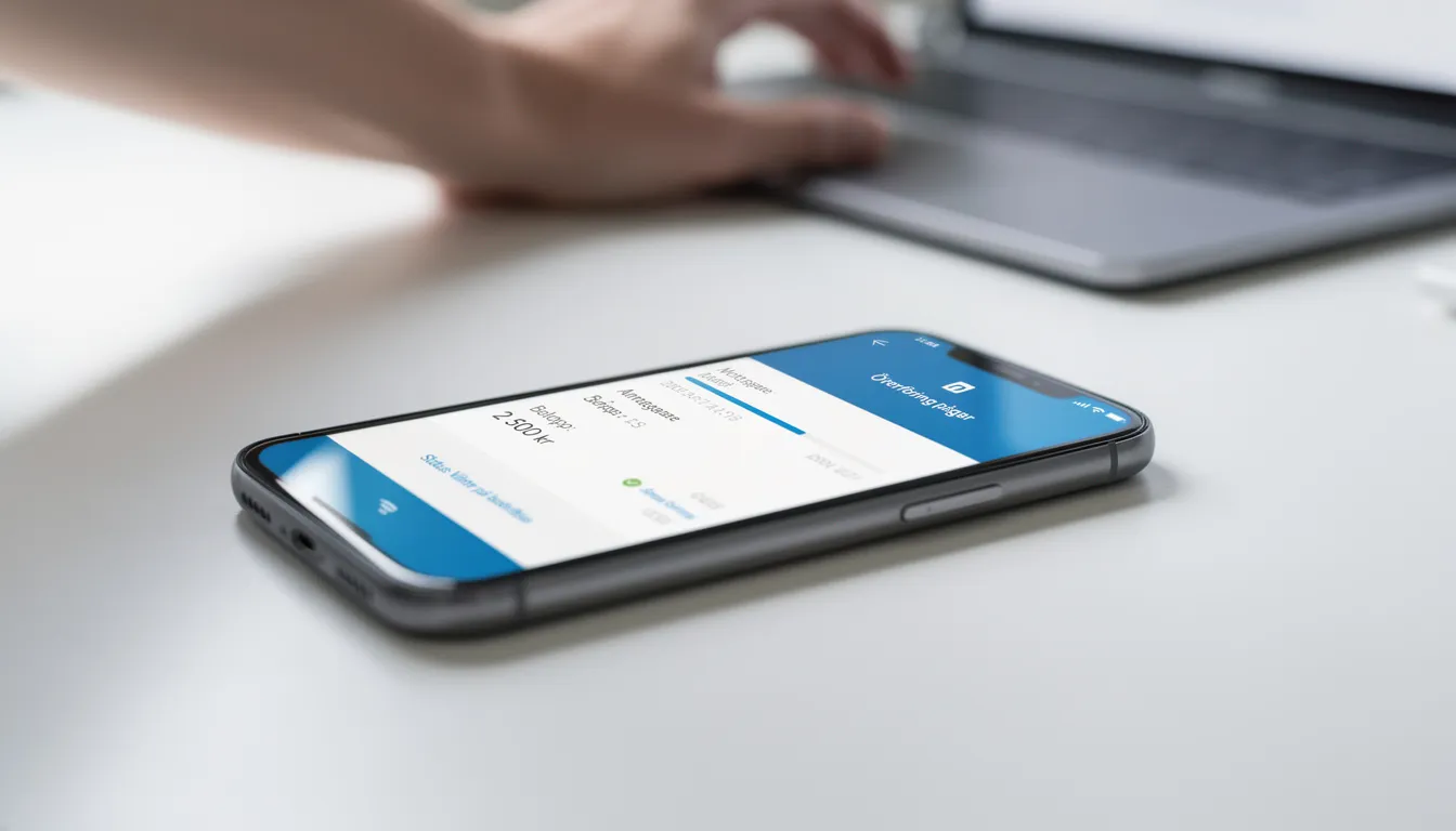 En smarttelefon visar en banköverföring som genomförs via Trustly, vilket gör det snabbt och enkelt för spelare att sätta in pengar hos Pronto Casino. Skärmen visar detaljer om transaktionen och en bekräftelse på att insättningen har genomförts.