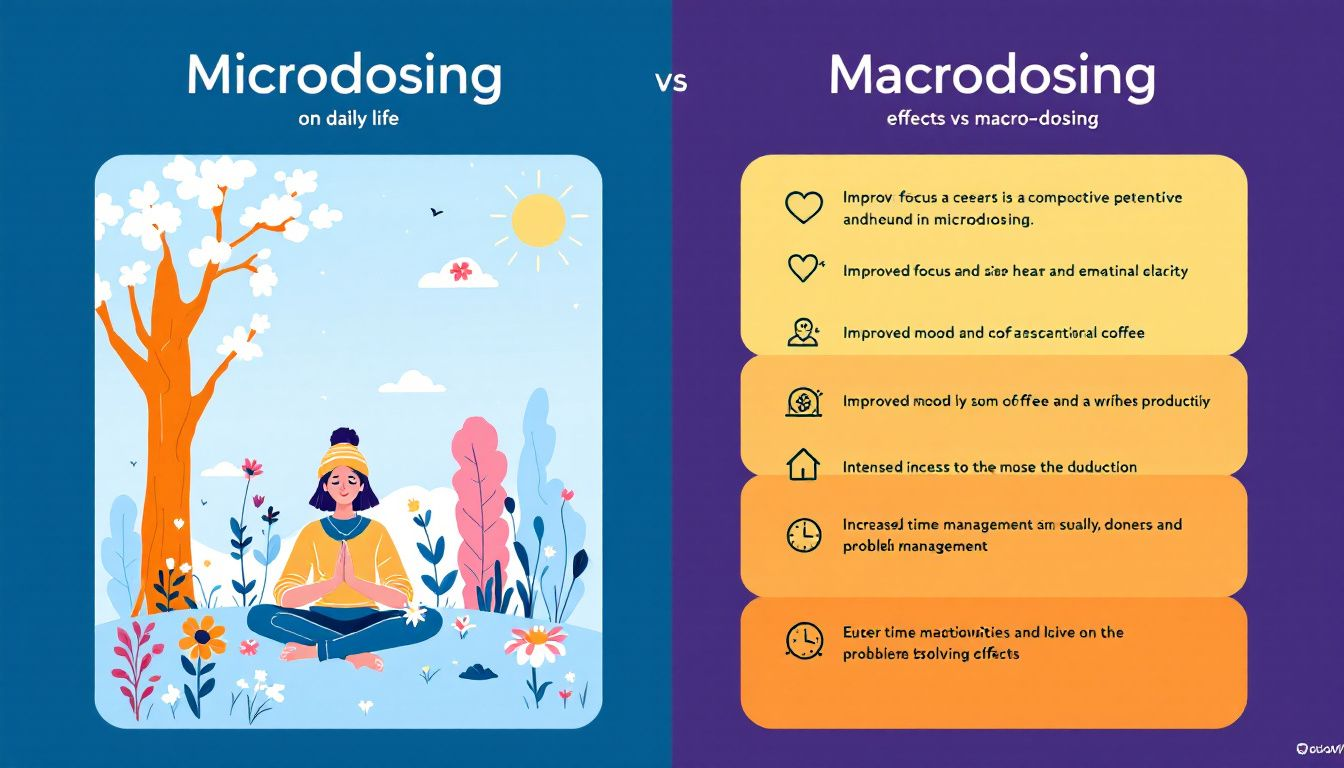 A comparison chart of microdosing and macrodosing effects on daily life.