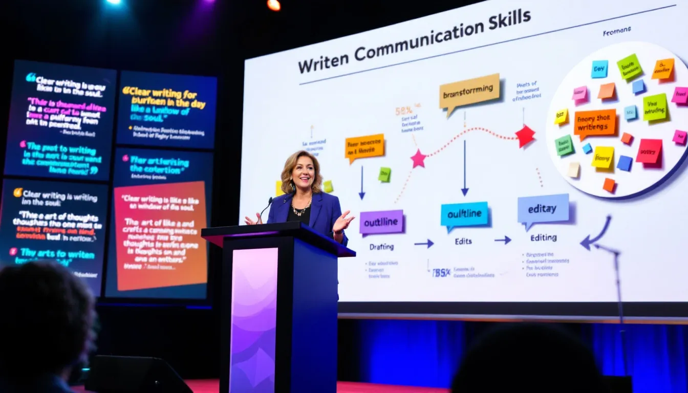 A visual representation of written communication skills in a professional setting.