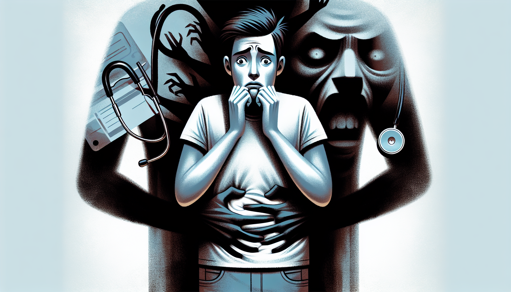 Illustration d'une personne anxieuse tenant son ventre