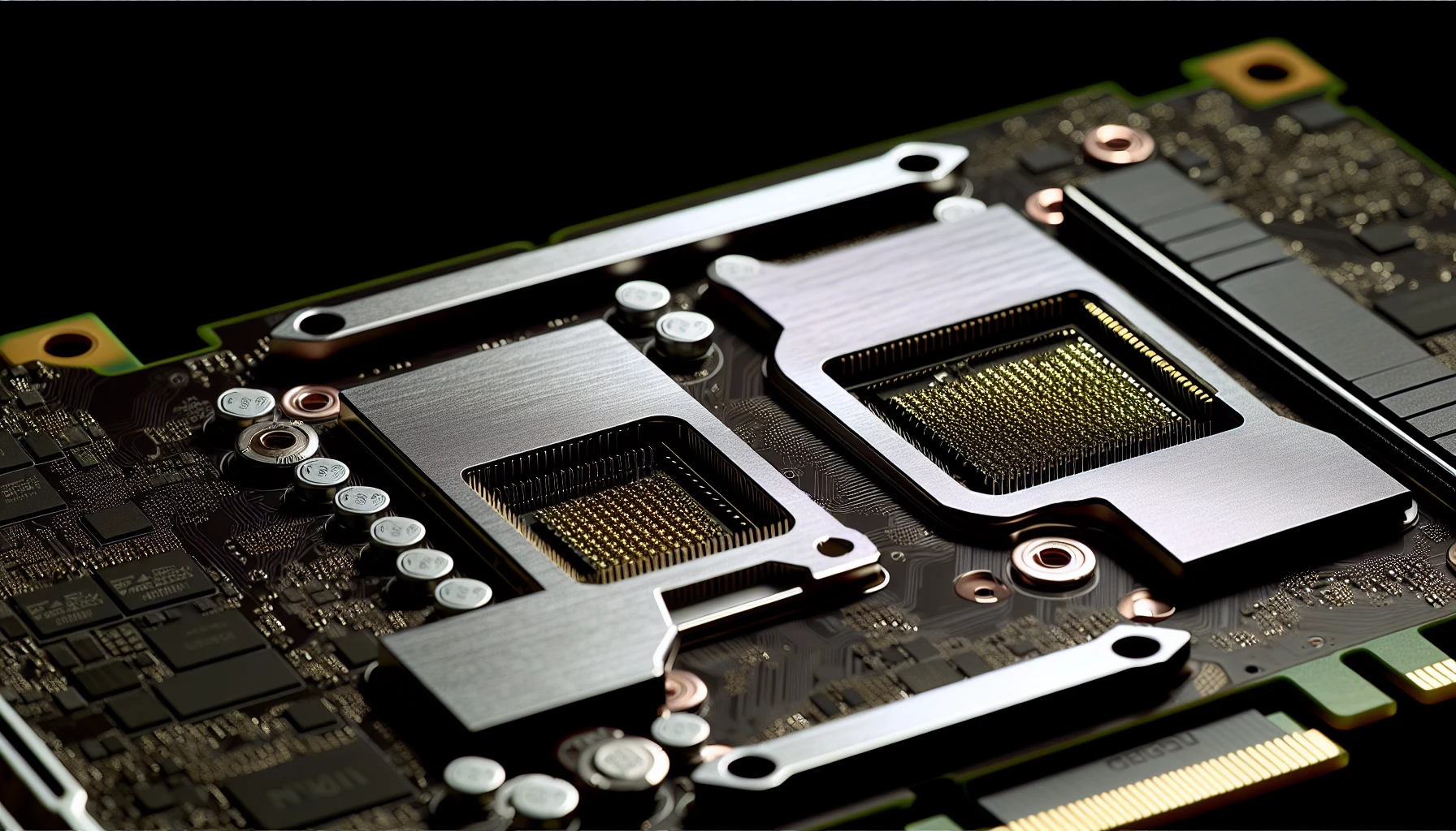 A close-up photo of a high-performance NVIDIA GeForce RTX series GPU architecture