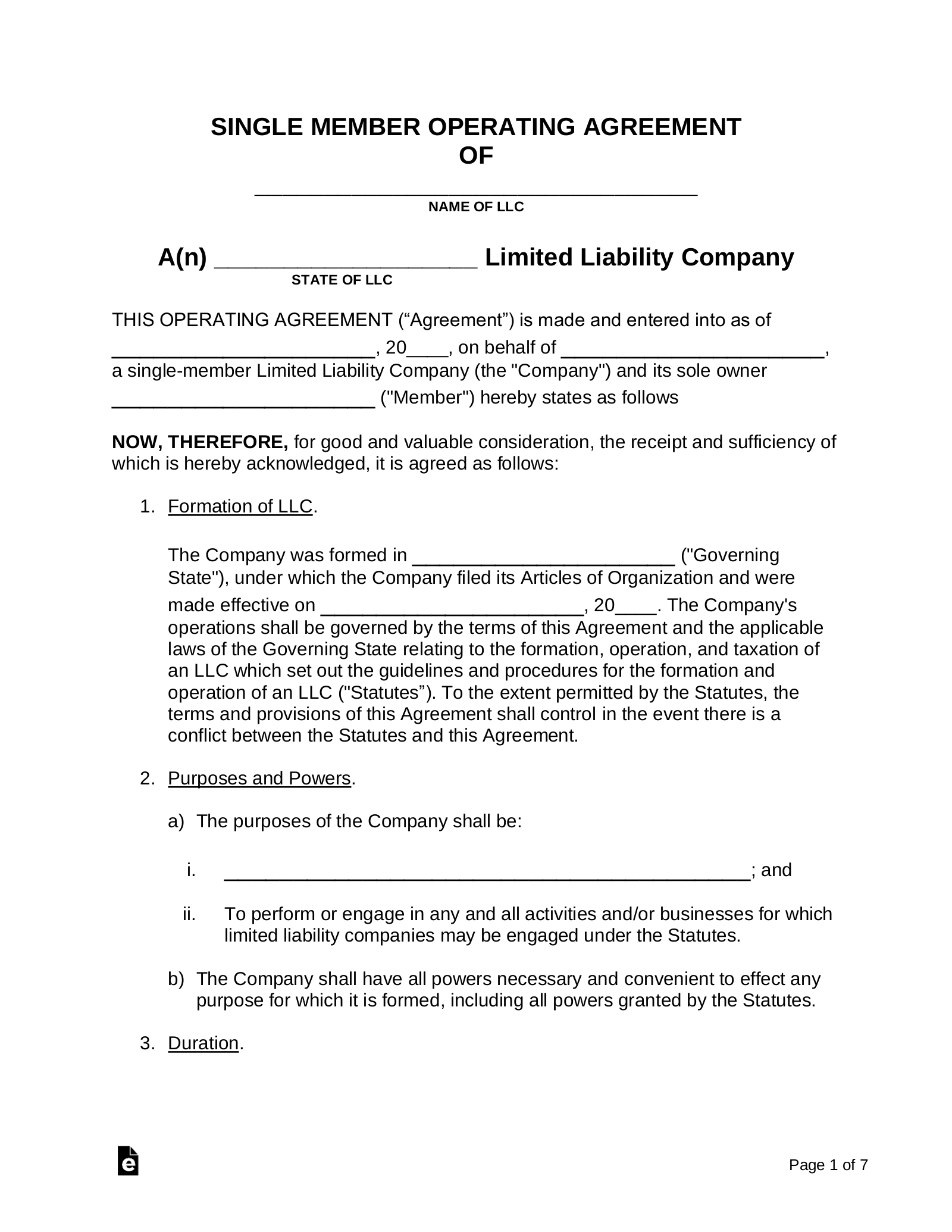 LLC single member operating agreement