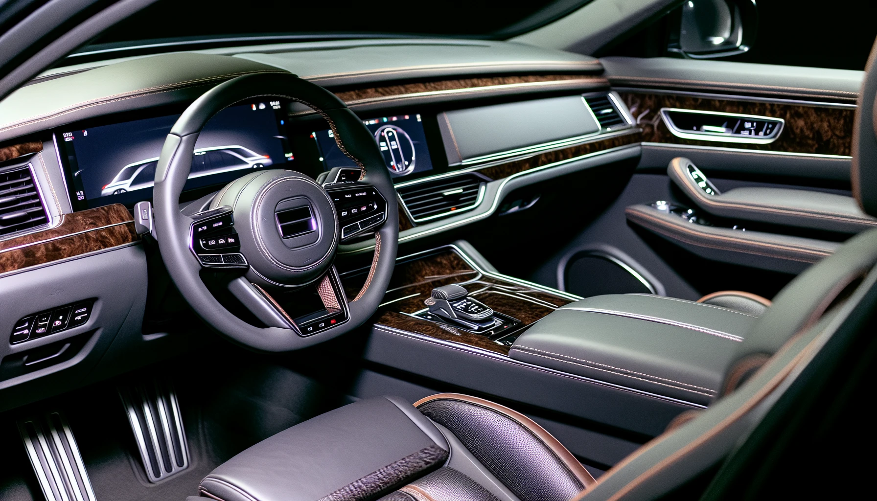 Luxury car interior with advanced safety features