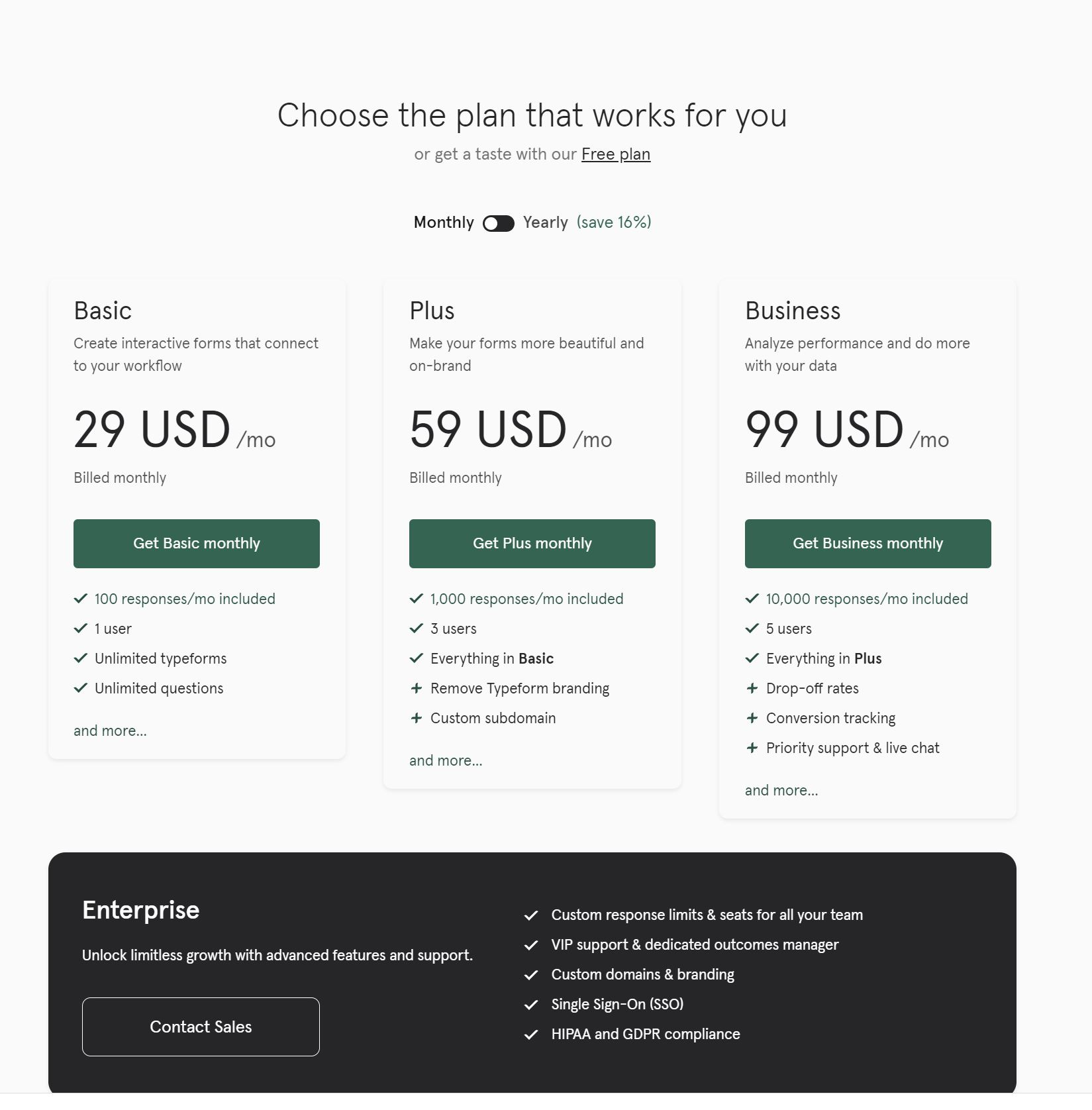 typeform pricing