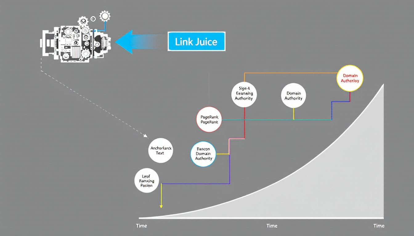 Ein Diagramm, das den Einfluss von Linkjuice auf das Ranking in Suchmaschinen zeigt.