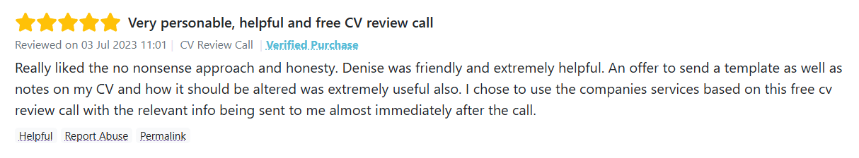 Free Career Review Service - Review from Customer
