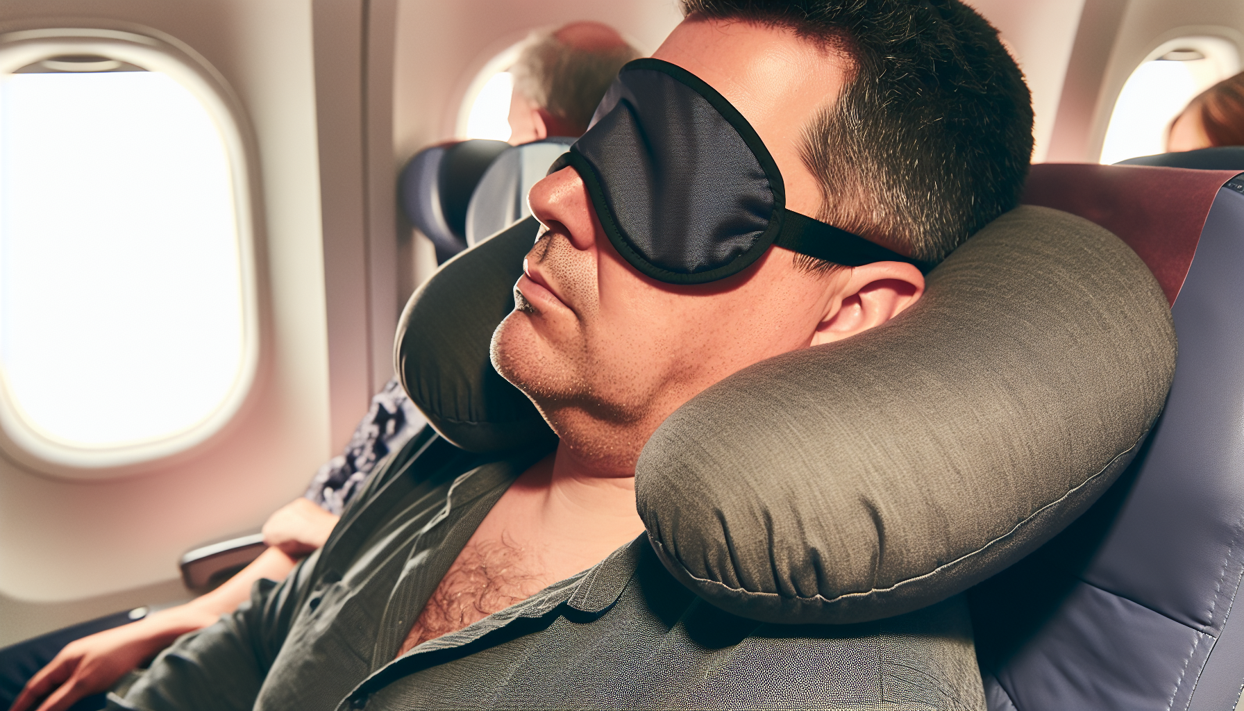 Person sleeping with a weighted eye mask while traveling