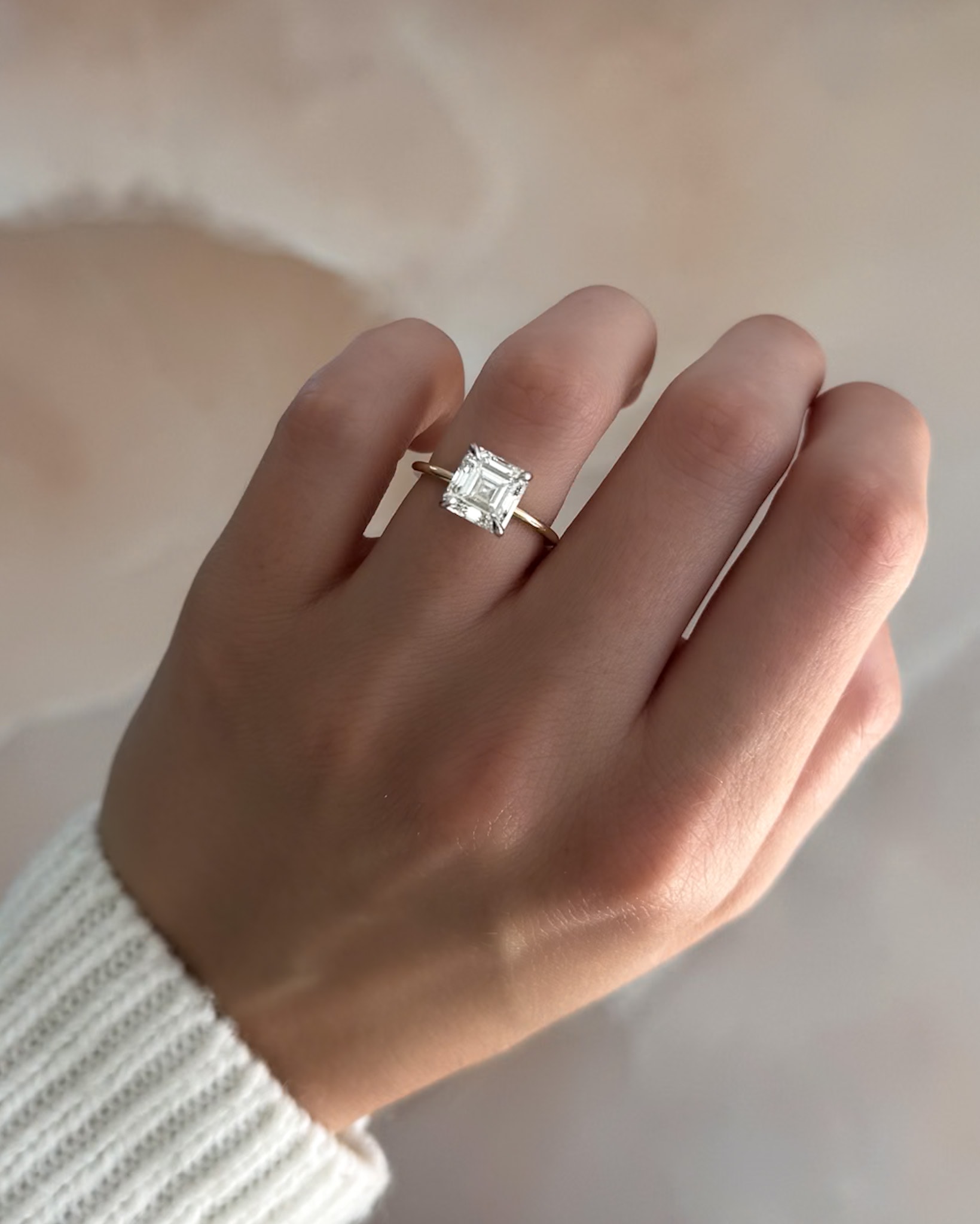 GOODSTONE Thin + Simple Solitaire Engagement Ring With 3.02ct Lab Grown Asscher Cut Diamond