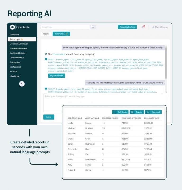 Reporting AI for insurance industry