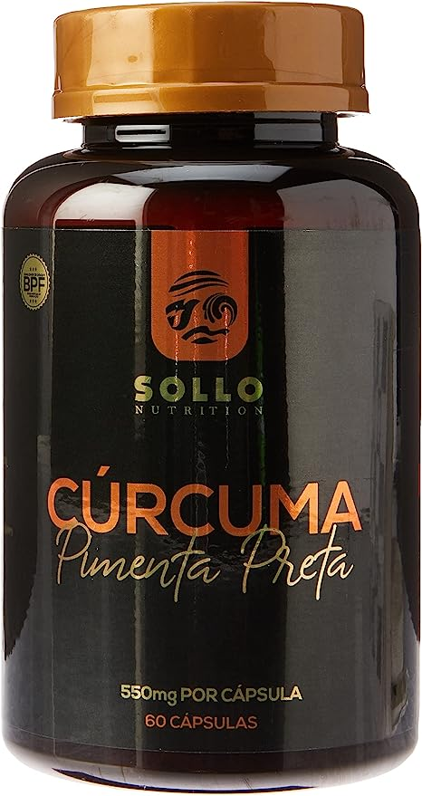 Cúrcuma com pimenta preta em cápsulas da Sollo Nutrition. Fonte da imagem: site oficial da marca.
